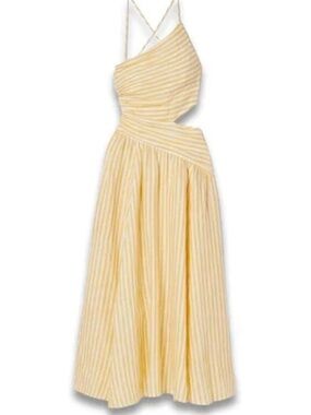Zimmermann Cascadian Stripe Cutout Asymmetric Linen Dress
